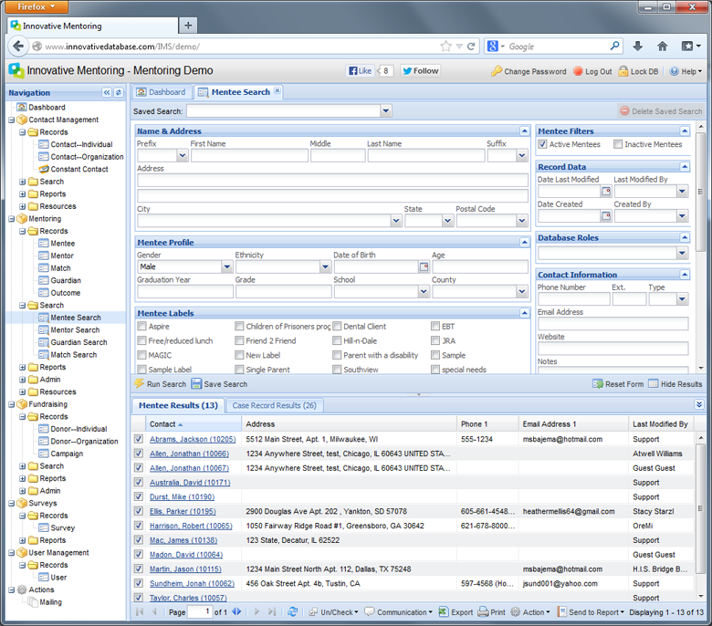 mentee search screenshot